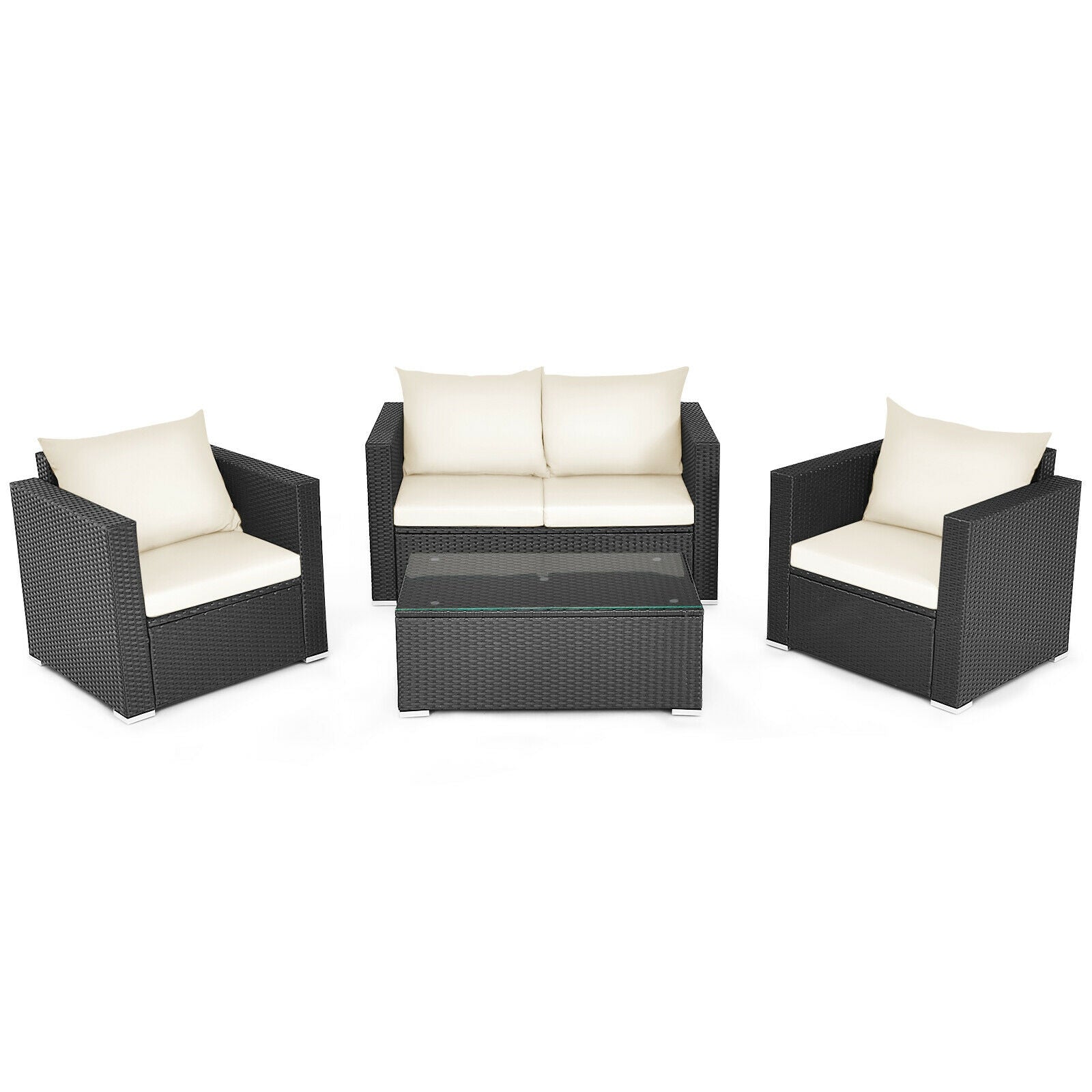 4 Pieces Patio Rattan Cushioned Furniture Set