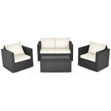 4 Pieces Patio Rattan Cushioned Furniture Set
