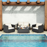 4 Pieces Patio Rattan Cushioned Furniture Set