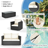 4 Pieces Patio Rattan Cushioned Furniture Set