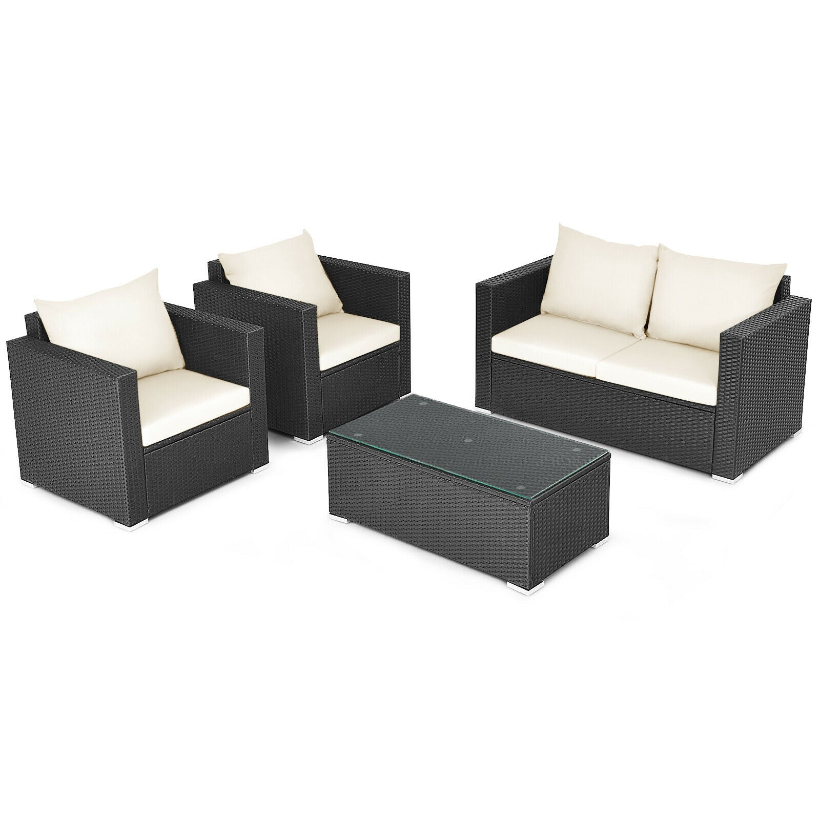 4 Pieces Patio Rattan Cushioned Furniture Set