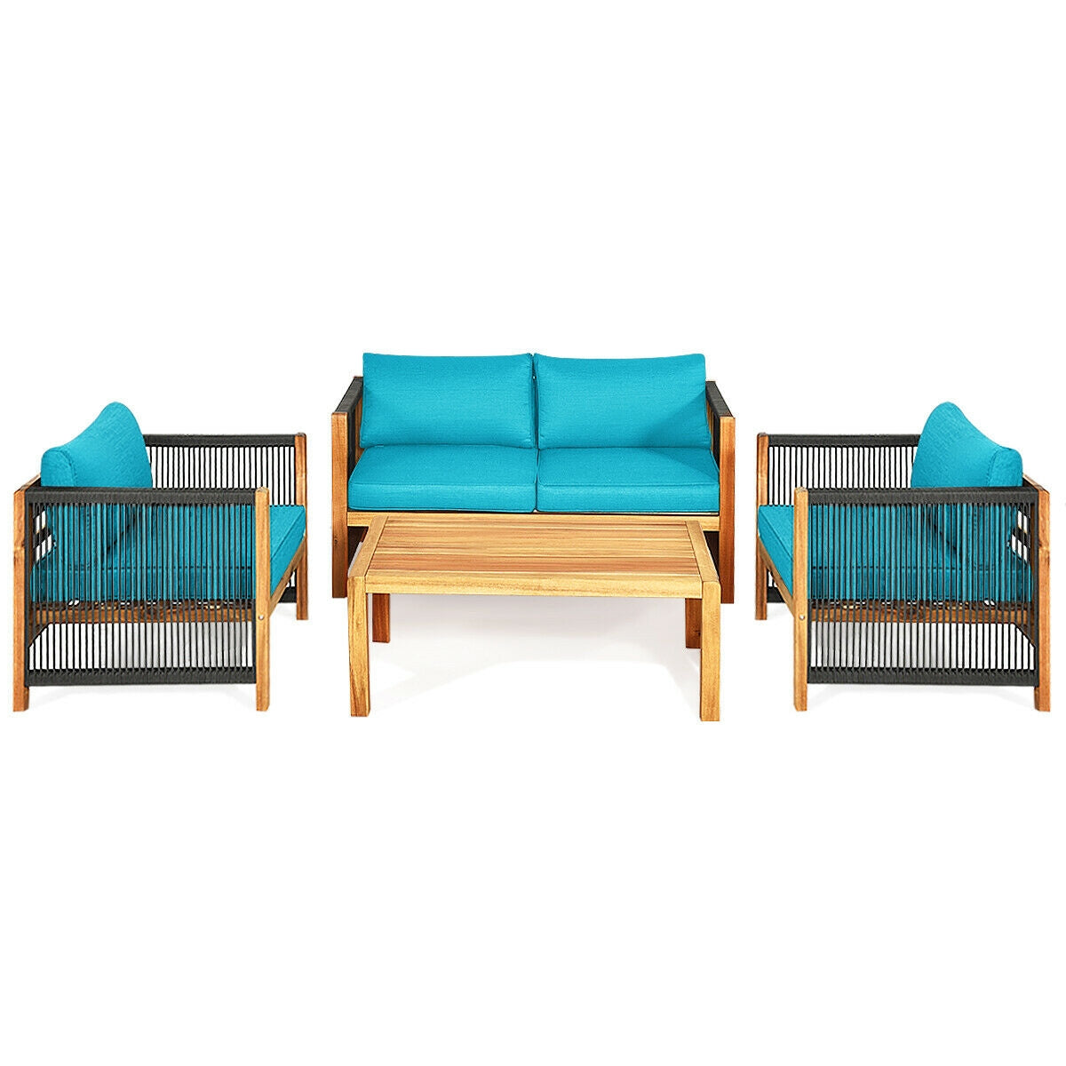 4 Pieces Acacia Wood Outdoor Patio Furniture Set