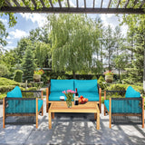 4 Pieces Acacia Wood Outdoor Patio Furniture Set
