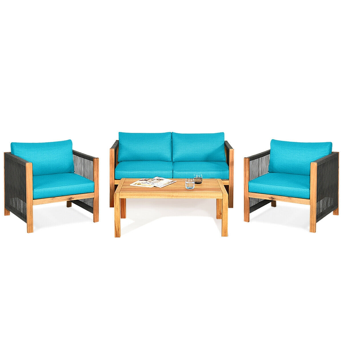 4 Pieces Acacia Wood Outdoor Patio Furniture Set