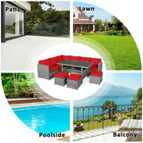 7 Pieces Patio Rattan Dining Furniture Sectional Sofa Set with Wicker Ottoman