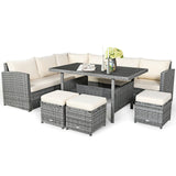 7 Pieces Patio Rattan Dining Furniture Sectional Sofa Set with Wicker Ottoman
