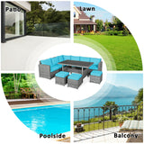 7 Pieces Patio Rattan Dining Furniture Sectional Sofa Set with Wicker Ottoman