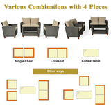 4 Pieces Patio Rattan Furniture Set with Cushions