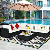 7-Piece Outdoor Sectional Wicker Patio Sofa Set with Tempered Glass Top