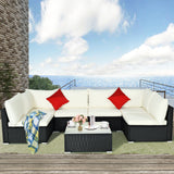 7-Piece Outdoor Sectional Wicker Patio Sofa Set with Tempered Glass Top