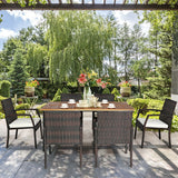 7Pcs Patio Rattan Cushioned Dining Set with Umbrella Hole