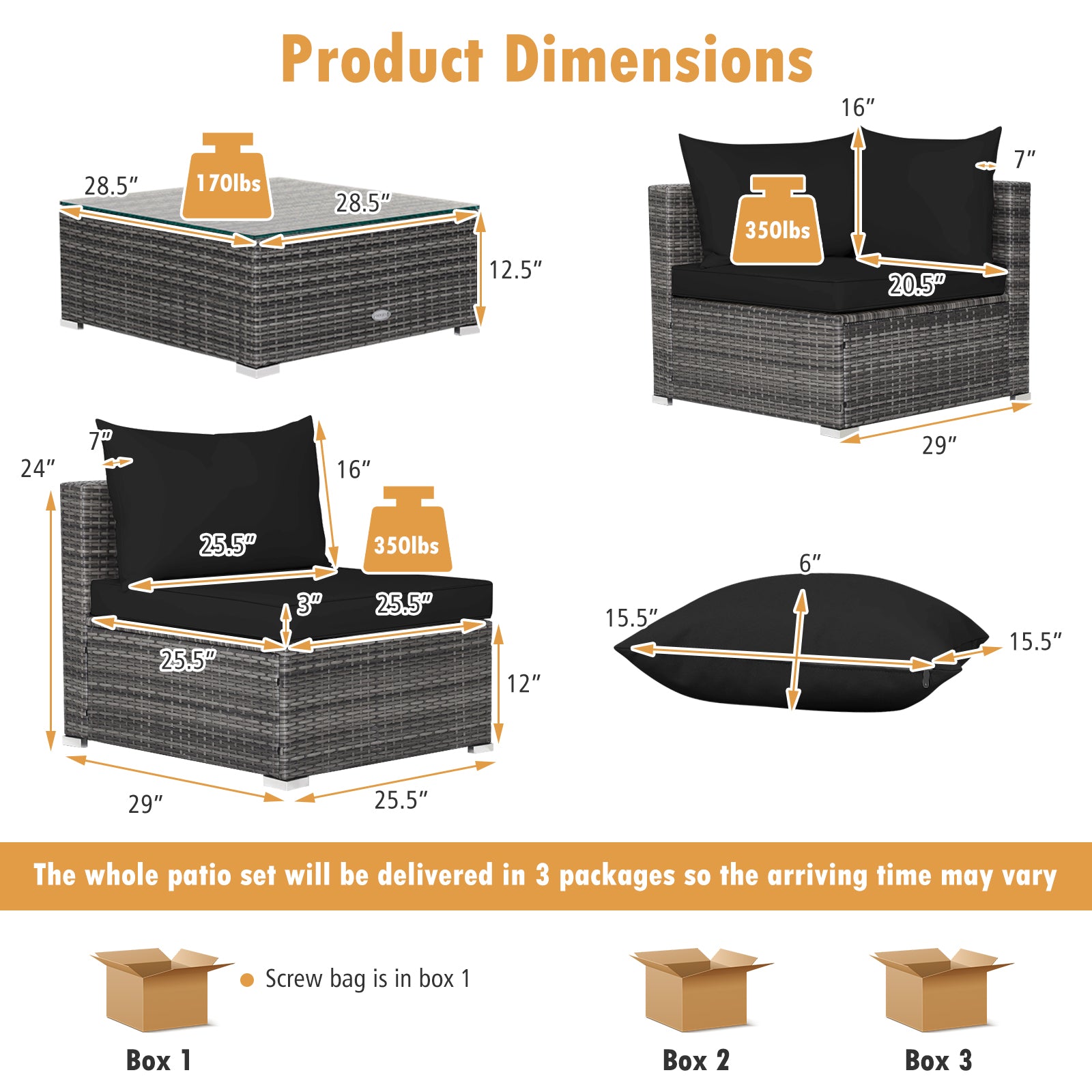 7 Pieces Patio Rattan Furniture Set Sectional Sofa Garden Cushion