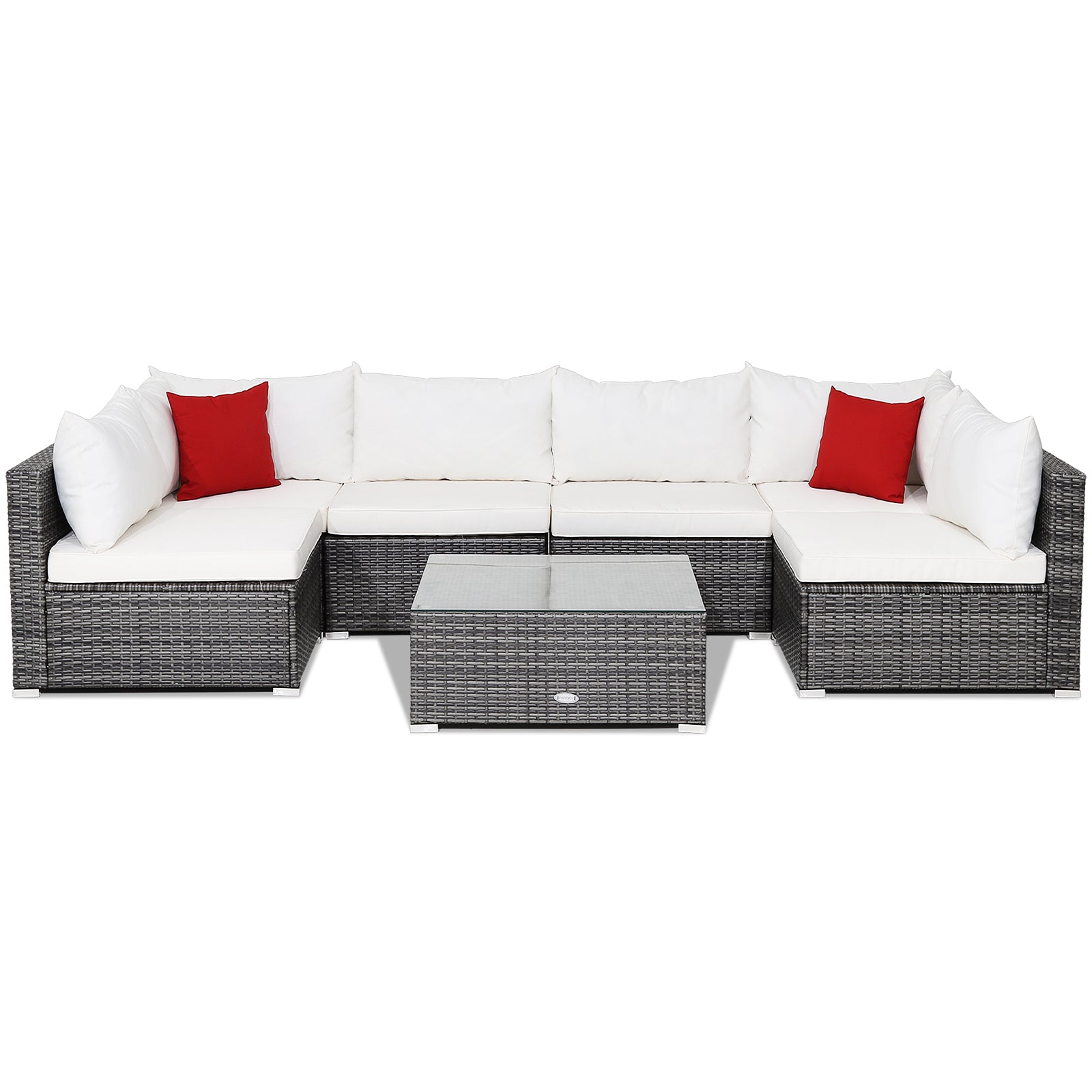 7 Pieces Patio Rattan Furniture Set Sectional Sofa Garden Cushion