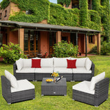 7 Pieces Patio Rattan Furniture Set Sectional Sofa Garden Cushion
