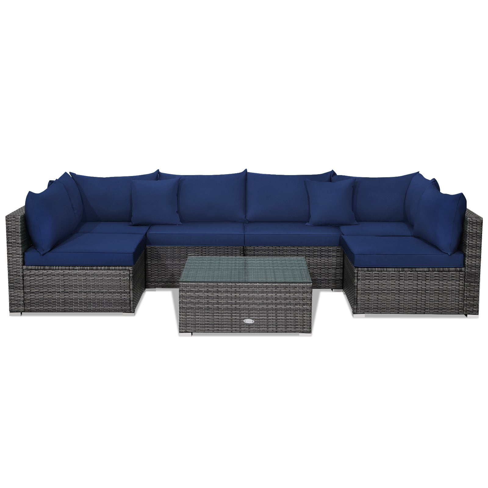 7 Pieces Patio Rattan Furniture Set Sectional Sofa Garden Cushion