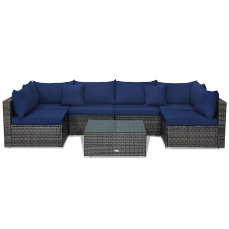 7 Pieces Patio Rattan Furniture Set Sectional Sofa Garden Cushion