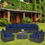 7 Pieces Patio Rattan Furniture Set Sectional Sofa Garden Cushion
