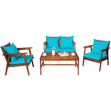 4 Piece  Acacia Wood Patio Rattan Furniture Set