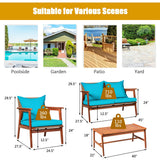 4 Piece  Acacia Wood Patio Rattan Furniture Set