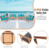 4 Piece  Acacia Wood Patio Rattan Furniture Set
