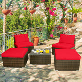 5 Pieces Patio Rattan Furniture Set with Cushioned Armless Sofa