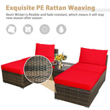 5 Pieces Patio Rattan Furniture Set with Cushioned Armless Sofa