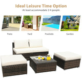 5 Pieces Patio Rattan Furniture Set with Cushioned Armless Sofa