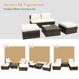 5 Pieces Patio Rattan Furniture Set with Cushioned Armless Sofa
