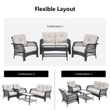 4 Pieces Patio Wicker Furniture Set Loveseat Sofa Coffee Table with Cushion