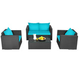 4 Pieces Patio Rattan Cushioned Furniture Set