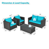 4 Pieces Patio Rattan Cushioned Furniture Set