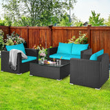 4 Pieces Patio Rattan Cushioned Furniture Set