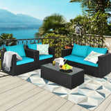 4 Pieces Patio Rattan Cushioned Furniture Set