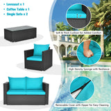 4 Pieces Patio Rattan Cushioned Furniture Set