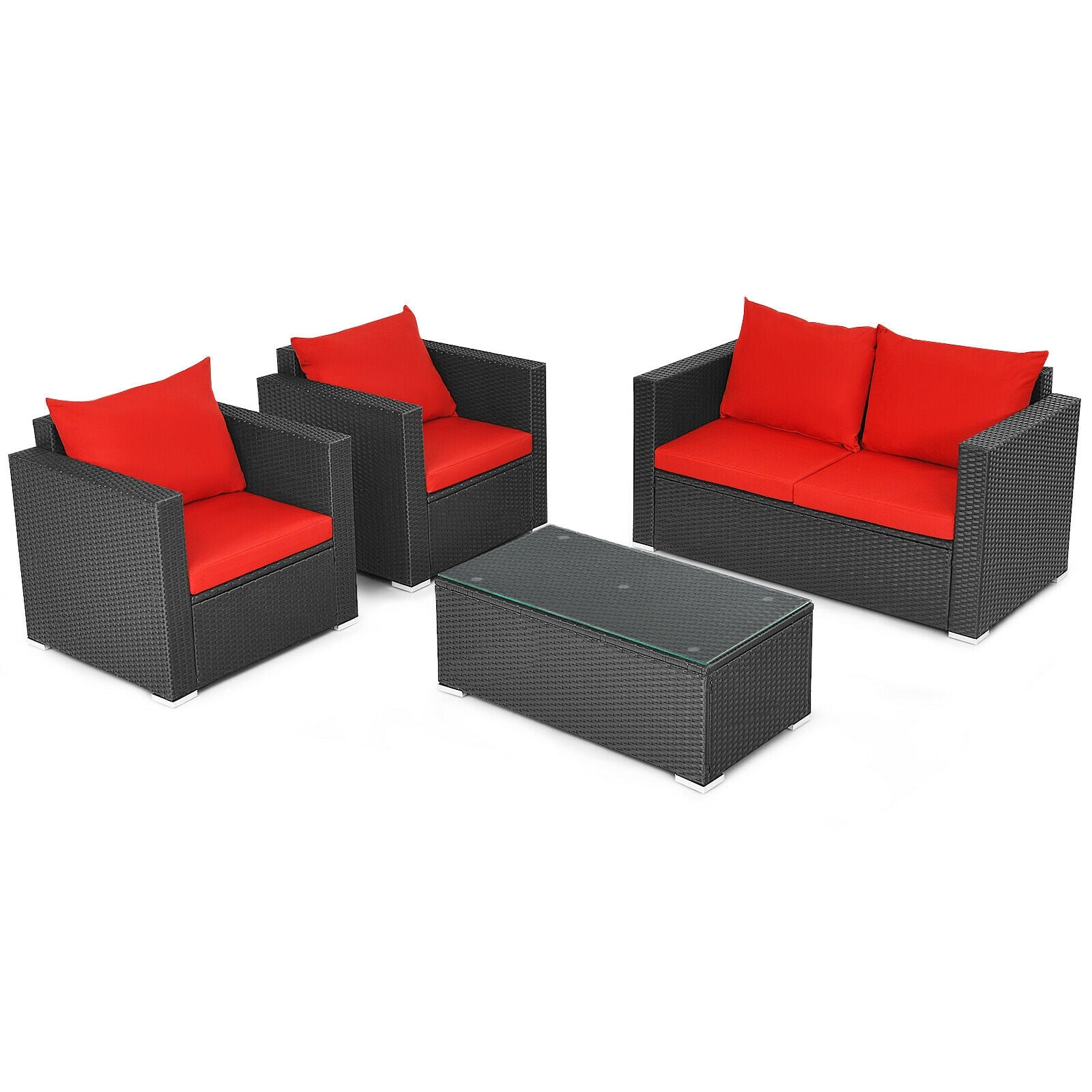 4 Pieces Patio Rattan Cushioned Furniture Set