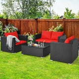 4 Pieces Patio Rattan Cushioned Furniture Set