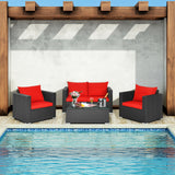 4 Pieces Patio Rattan Cushioned Furniture Set