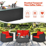 4 Pieces Patio Rattan Cushioned Furniture Set