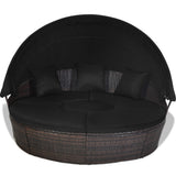 Patio Round Rattan Daybed with Retractable Coffee Table and Canopy