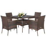5 Pieces Wicker Patio Dining Set With 4 Armrest Chairs And Table