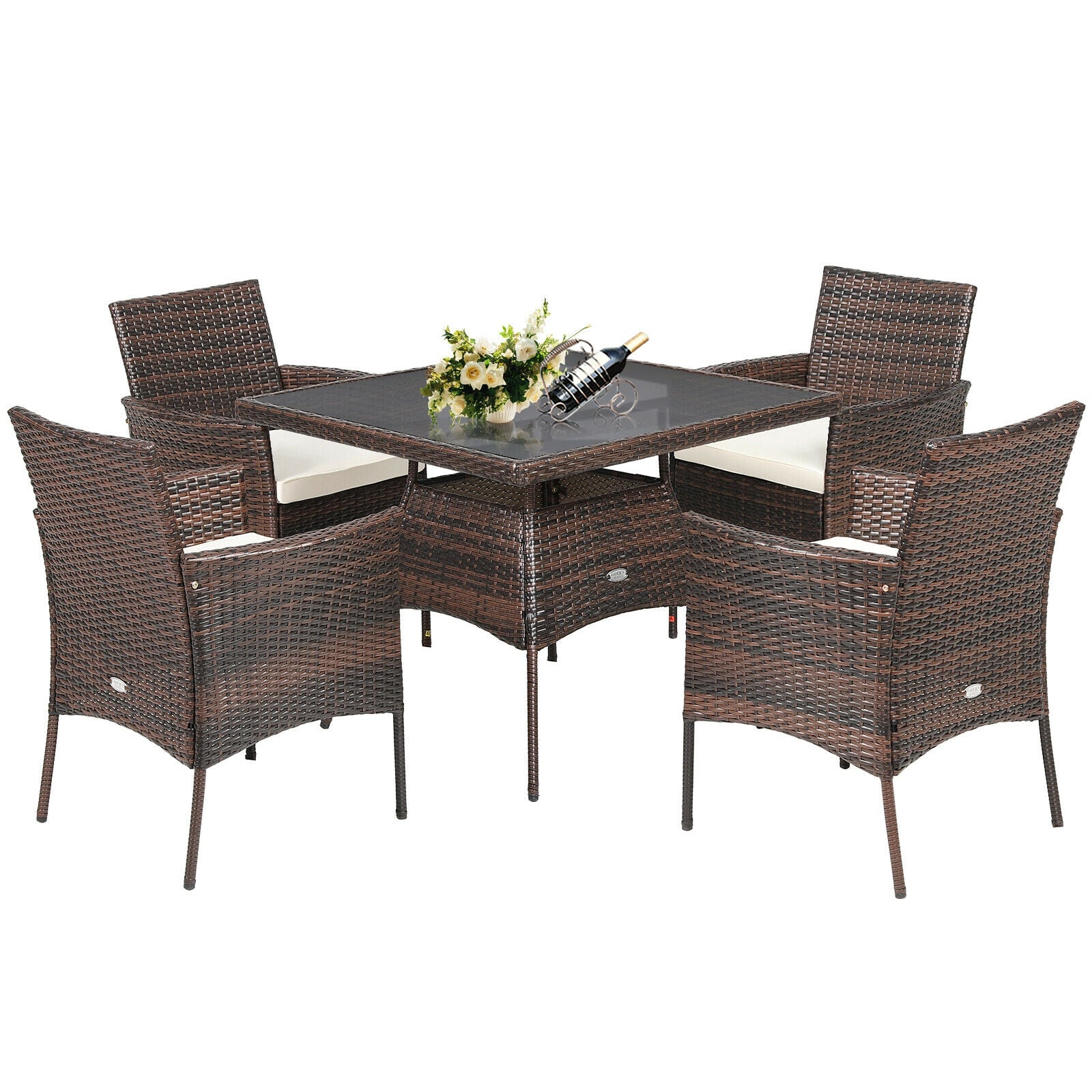 5 Pieces Wicker Patio Dining Set With 4 Armrest Chairs And Table