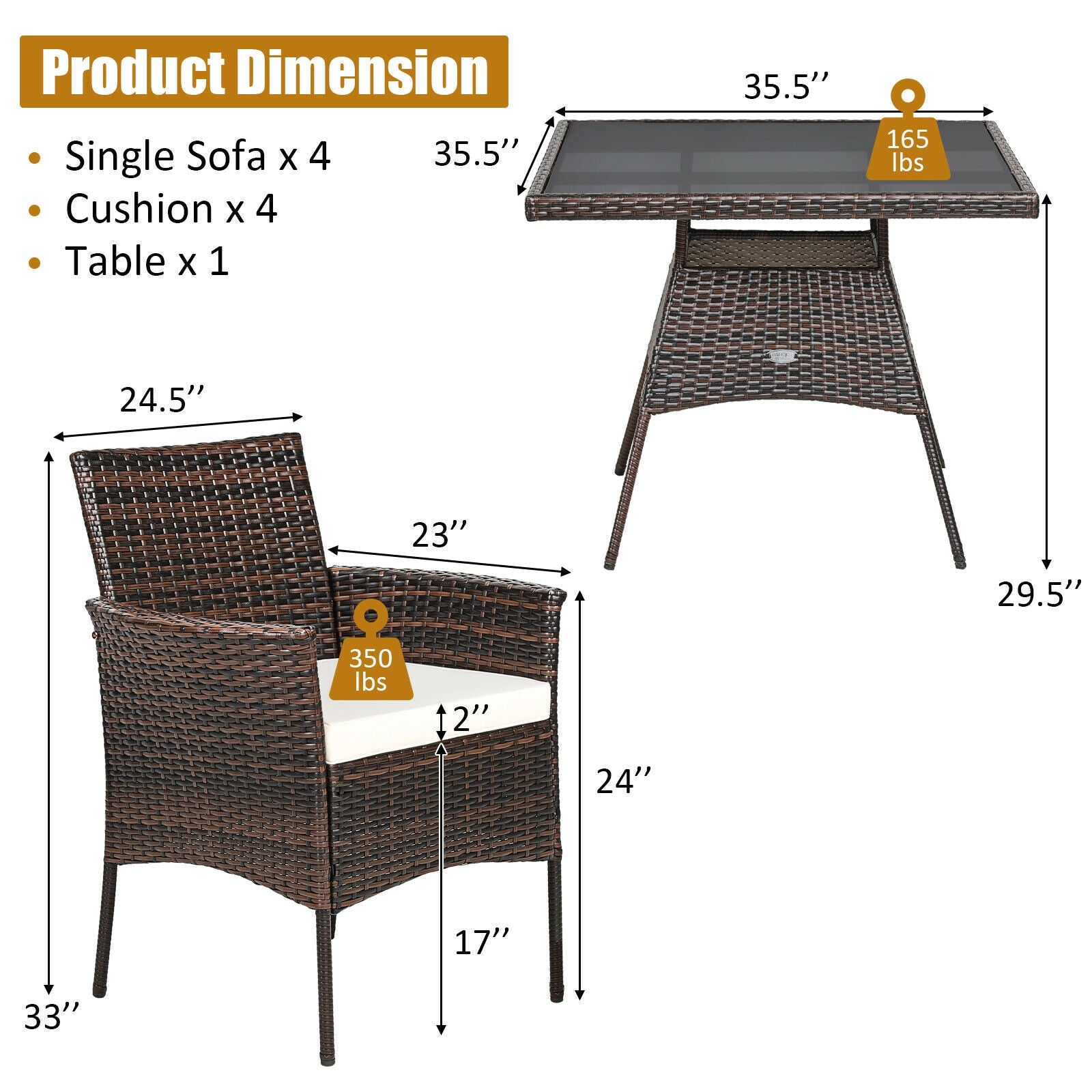 5 Pieces Wicker Patio Dining Set With 4 Armrest Chairs And Table