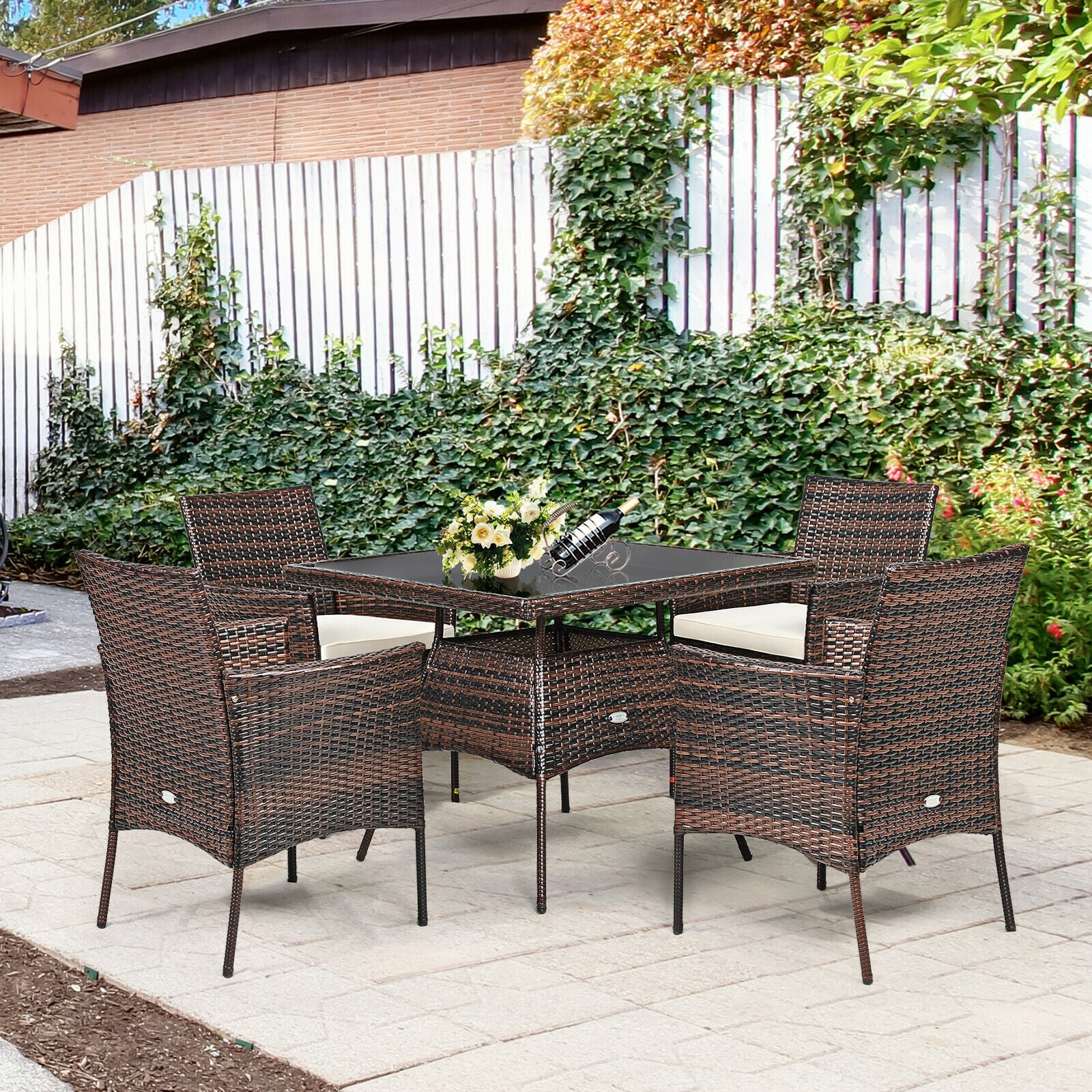 5 Pieces Wicker Patio Dining Set With 4 Armrest Chairs And Table