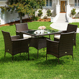 5 Pieces Wicker Patio Dining Set With 4 Armrest Chairs And Table