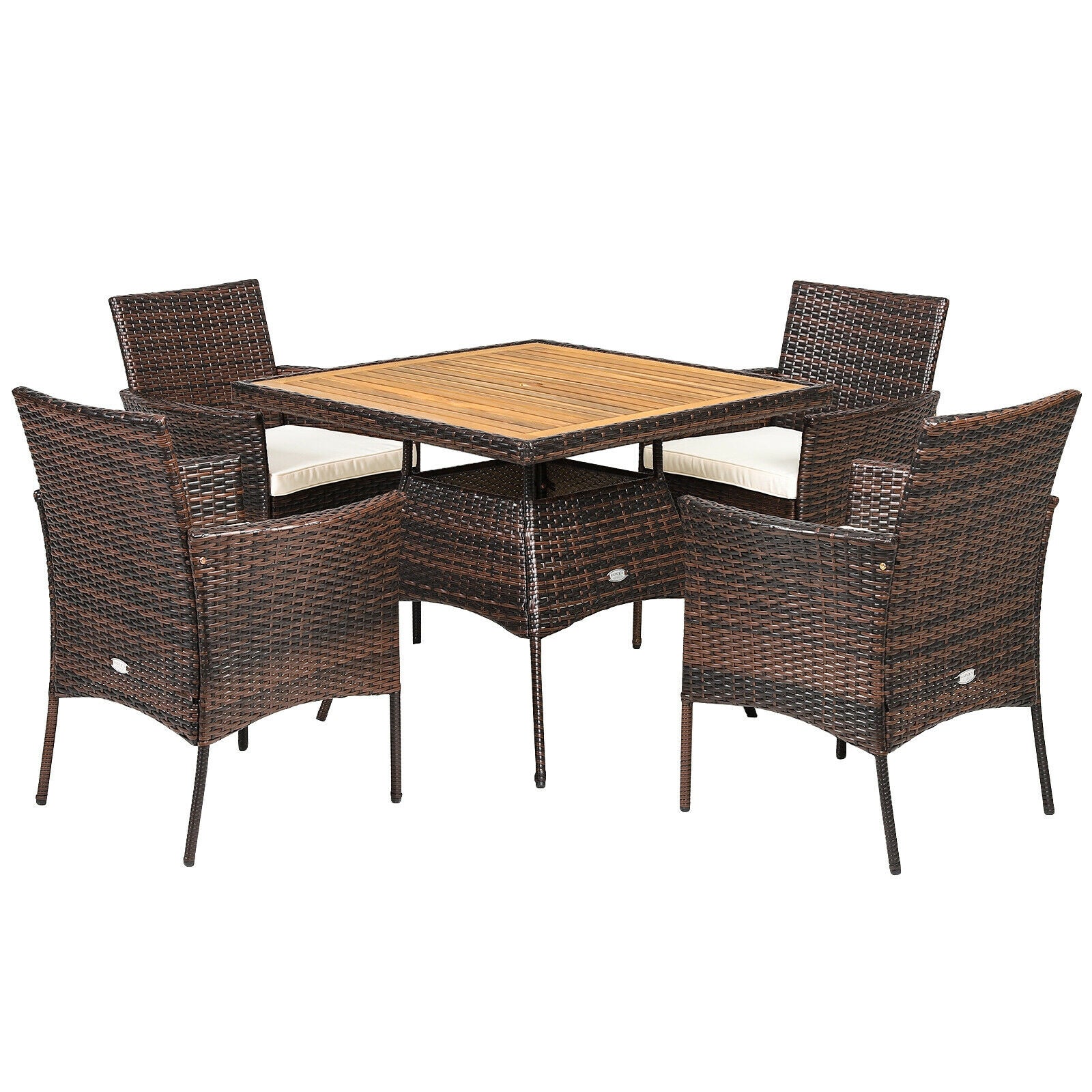 5 Pieces Wicker Patio Dining Set With 4 Armrest Chairs And Table