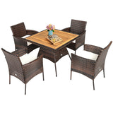 5 Pieces Wicker Patio Dining Set With 4 Armrest Chairs And Table