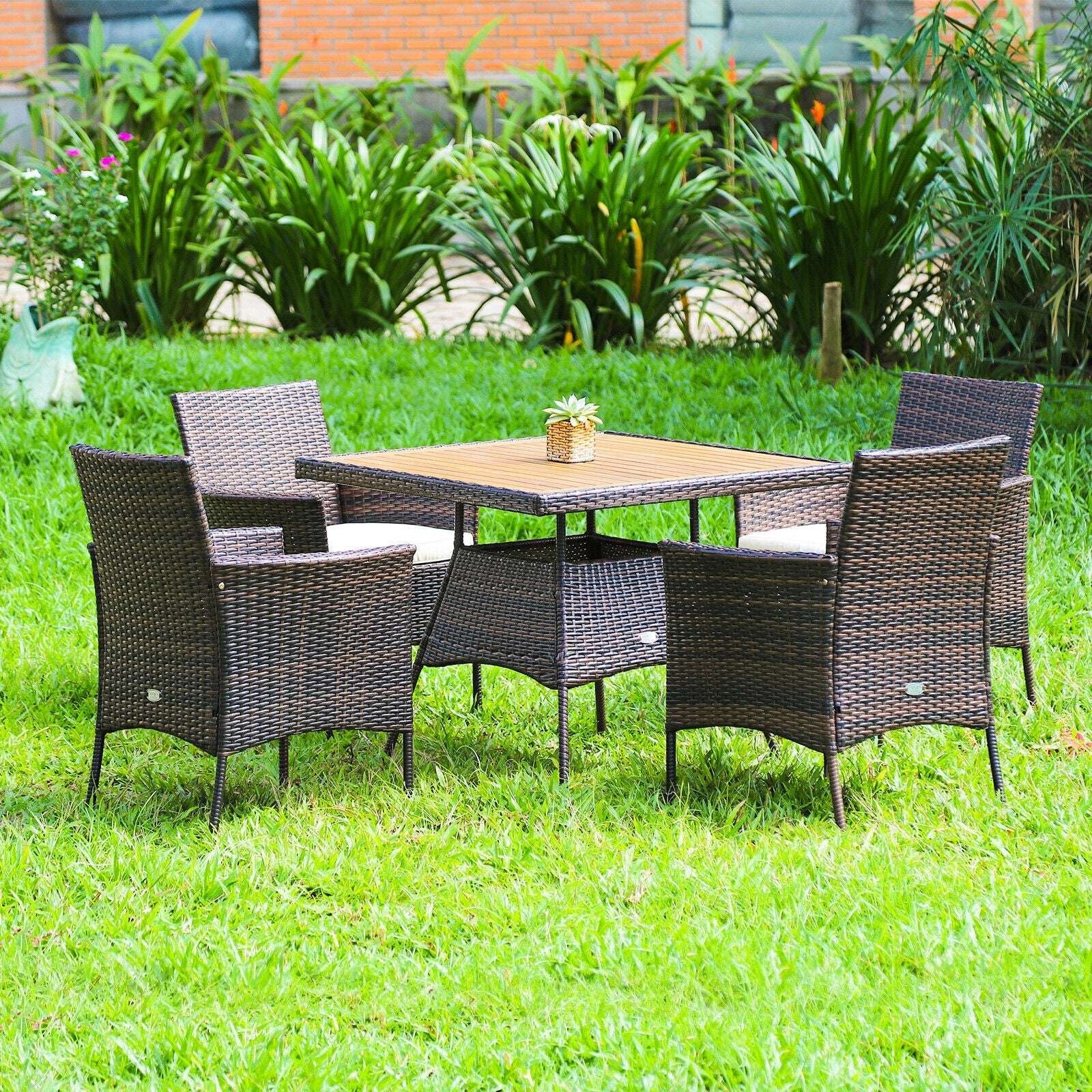 5 Pieces Wicker Patio Dining Set With 4 Armrest Chairs And Table