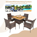 5 Pieces Wicker Patio Dining Set With 4 Armrest Chairs And Table