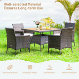 5 Pieces Wicker Patio Dining Set With 4 Armrest Chairs And Table