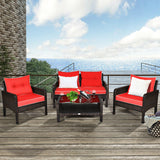 4 Pcs Outdoor Rattan Wicker Loveseat Furniture Set with Cushions